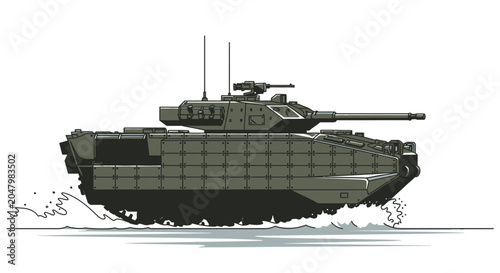 Bild auf Leinwand Military Tank in the Water Moving.