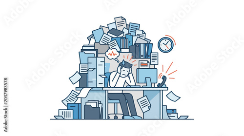 Tableau sur toile Overwhelmed office worker at desk.