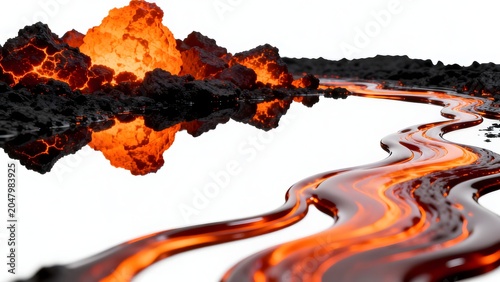 Flowing molten lava on dark surface