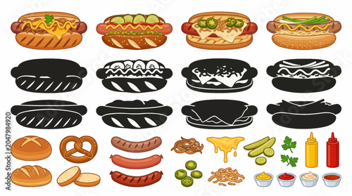 Tableau sur toile Professional vector collection of gourmet hot dogs with premium sausages, carame