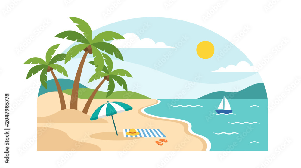 Fototapeta premium Beach scene with palm trees.