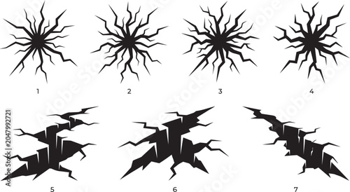 Foto Cracked Ground and Wall Damage Elements Set.
