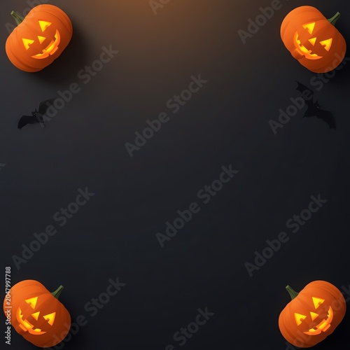 Modern Halloween Sale Banner Background with Glowing Pumpkins, Dark Orange and Black Theme, Large Copy Space for Ecommerce Marketing, Seasonal Promotion and Advertising Design