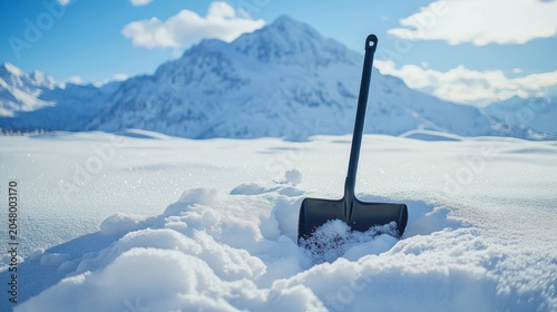Snowy landscape with shovel