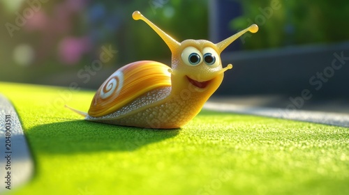 Smiling snail on grassy path