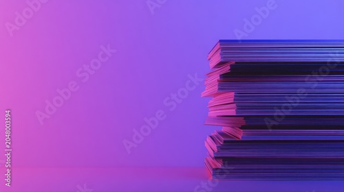 Stacked magazines in vibrant lighting