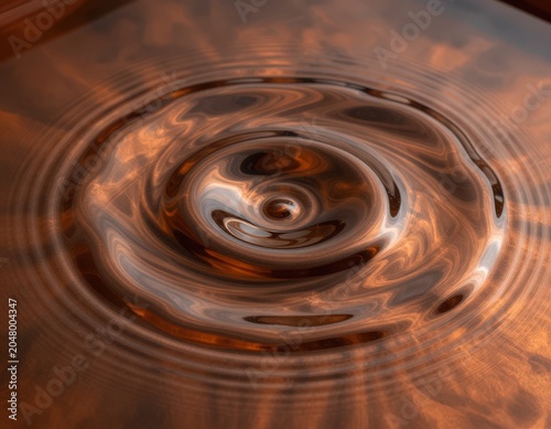 Close-up of concentric ripples on the surface of a dark brown liquid, such as chocolate. Use: dessert packaging, beverage advertising, ingredient s...