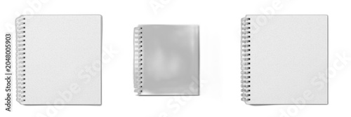 Fotografía Isolated set of blank silver gray cover wire spiral binding notebooks on white b