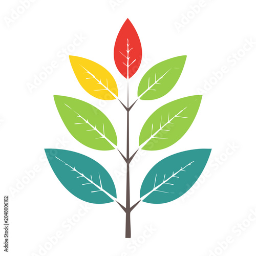 Stylized plant stem with colorful leaves
