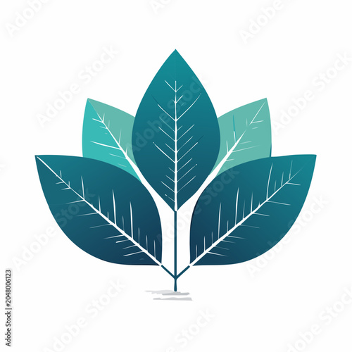 Stylized teal leaves with white veins on white background