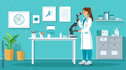 Female scientist examining samples using a microscope in laboratory