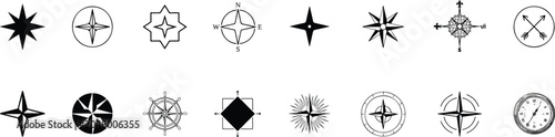 Obraz na plátně Vintage compass rose and north arrow vector icons set with nautical navigation s