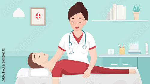 Medical professional caring for patient in clinical setting