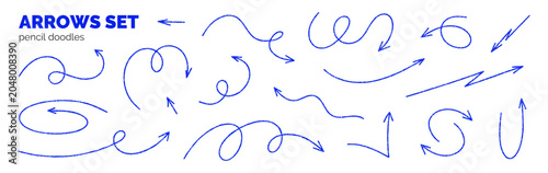 Obraz na plátně Blue chalk hand drawn arrows set
