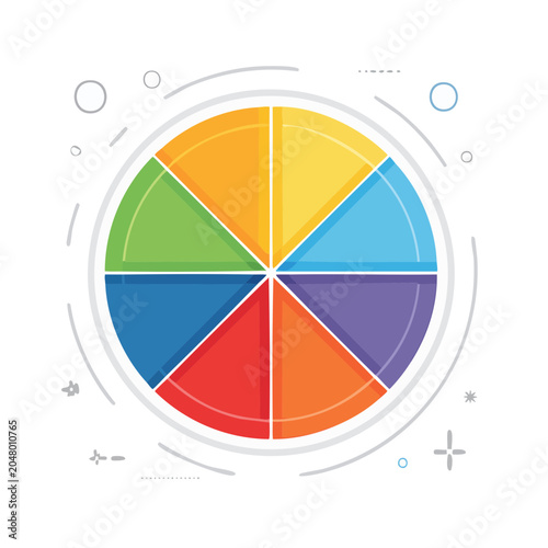 Colorful pie chart icon with flat design elements