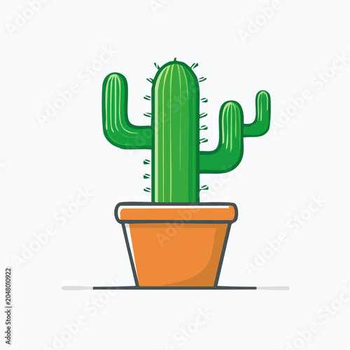 Green potted cactus in flat design style