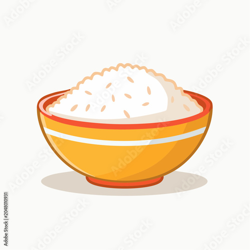 Illustration of a bowl of white rice with orange and yellow stripes
