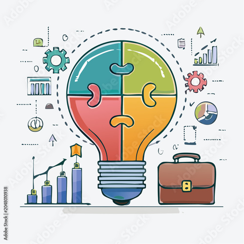Light bulb puzzle with business and strategy elements