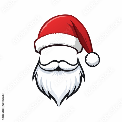 Santa Claus face with red hat, beard and mustache