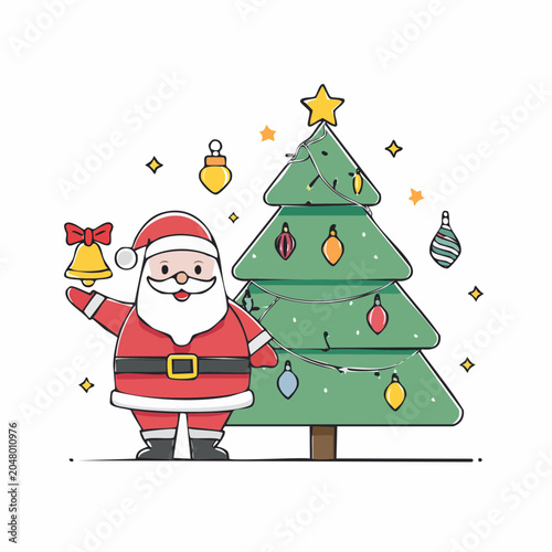 Santa Claus with Christmas Tree and Bell