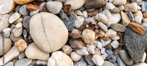 Fotografie River pebbles naturally sorted by size creating an organic gradient, serving as