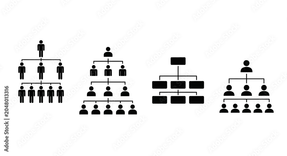 Naklejka premium Organizational charts, business hierarchy, company structure, management flowcharts, vector icons