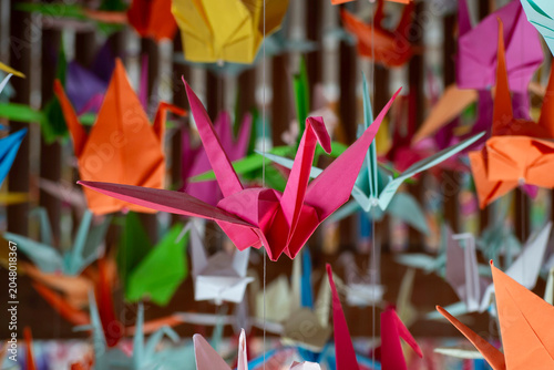 Japanese paper cranes made with origami.