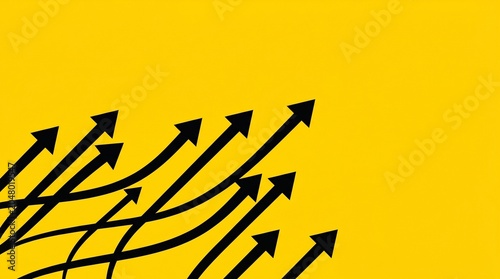 Fotografi Black arrows pointing upward on bright yellow background