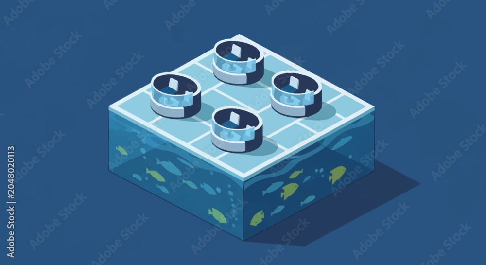 Obraz premium Isometric illustration of a blue Lego brick with aquatic design.