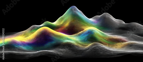 Abstract Landscape of Colorful Digital Waves and Peaks