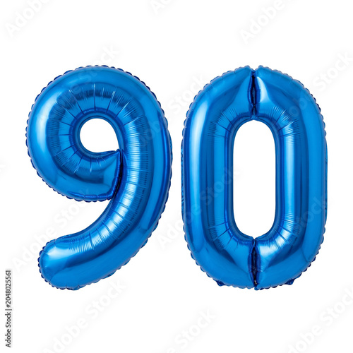 Blue foil number 90 balloon transparent background