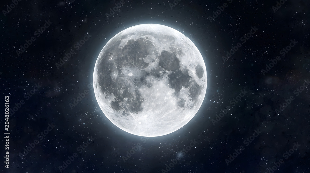Obraz premium Glowing Full Moon in Starry Night Sky