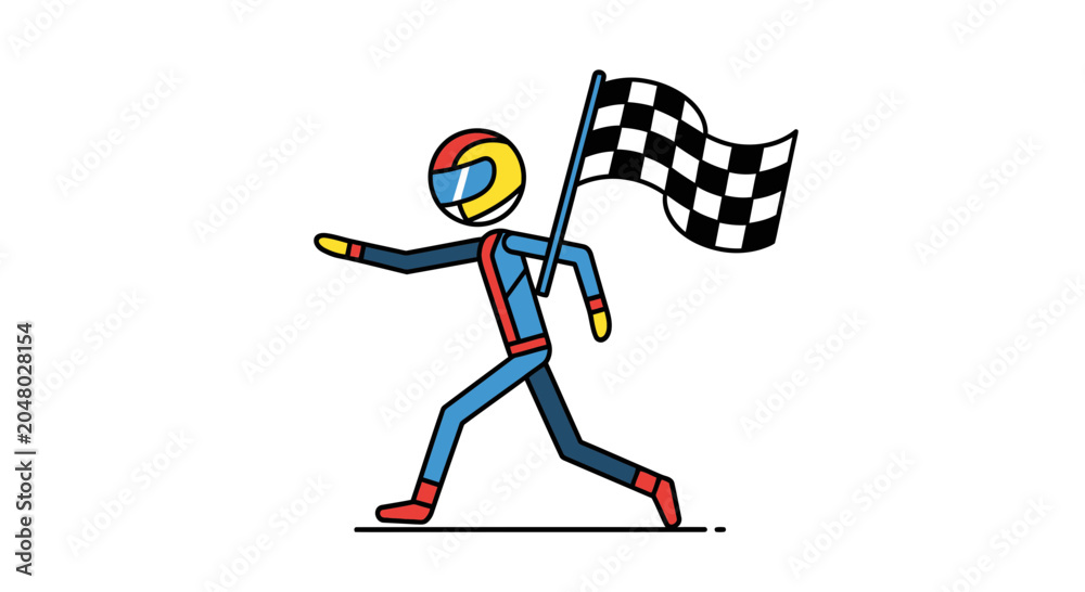 Fototapeta premium Racing Driver Running with Checkered Flag Illustration
