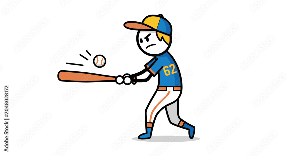 Fototapeta premium Stick Figure Baseball Player Swinging Bat at Ball