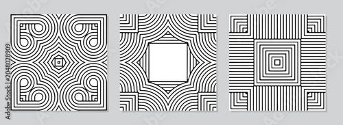 A collection of black and white templates for coloring, laser cutting, and wood carving. Linear geometric graphic ethnic decorative pattern of the East, Asia, India, Mexico, Aztec, Peru.