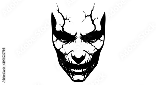 Photography Creepy Cracked Face Black and White Vector Illustration