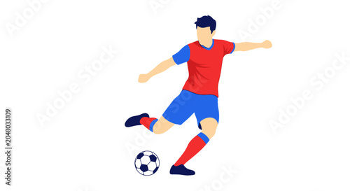 Football Player Kicking Soccer Ball, Action Sport Illustration