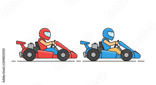Go Kart Racing: Two Racers in Red and Blue Karting Suits