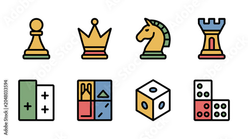 Fotografie Colorful chess and board game icons set.