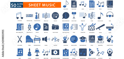 Foto sheet music icon set with music note, music sheet, music, music score, notes, mu