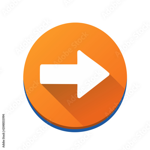 White arrow icon on orange circle with flat design shadow