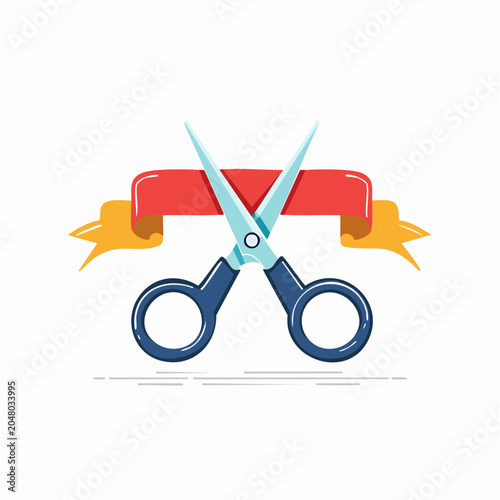 Scissors cutting red ribbon for grand opening ceremony