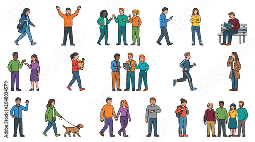 Assorted cartoon characters in everyday life situations and poses.
