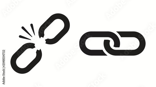 Black icons of a broken chain link and a solid connected chain link.