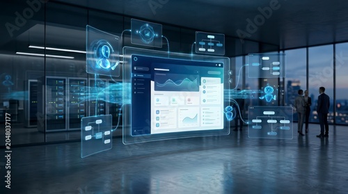 Ultra realistic visualization of a modern customer self-service platform, elegant digital portal floating