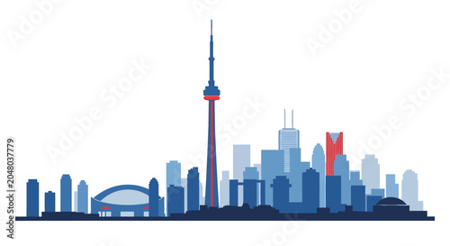 Konstfotografi Toronto Skyline Silhouette, CN Tower, Cityscape, Flat Design