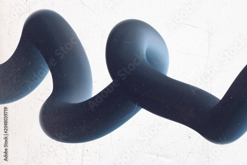 Schilderij op canvas Abstract 3d rendering of dark blue twisted tubular shape on white grunge backgro