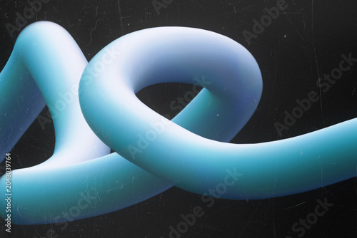 Εκτύπωση καμβά 3D blue looping tubular abstract shape with vintage film noise and dust texture