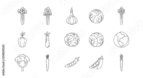 Bild auf Leinwand Vegetables and fruits line drawings.