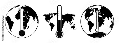 Konstfotografi Climate change global thermometer icon set with solid black design featuring ris